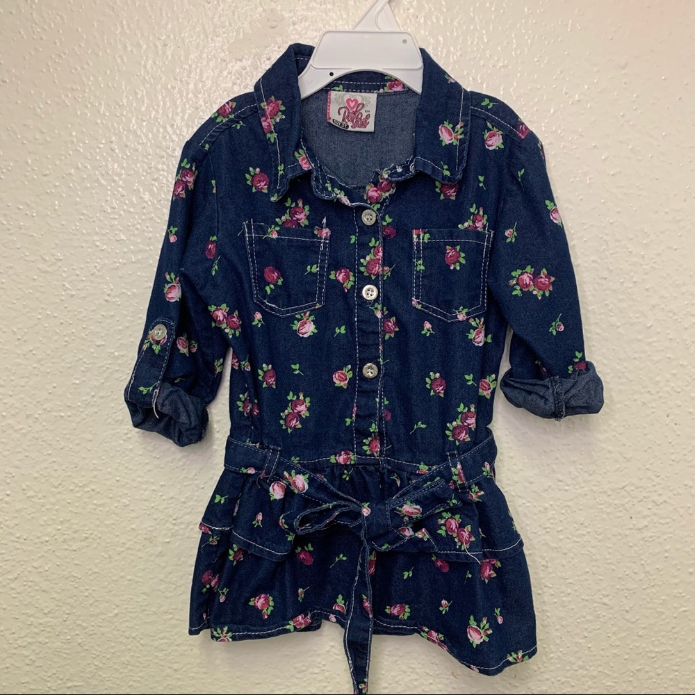 Real Love denim rose toddler dress / size 3 / vestido para niña talla 3